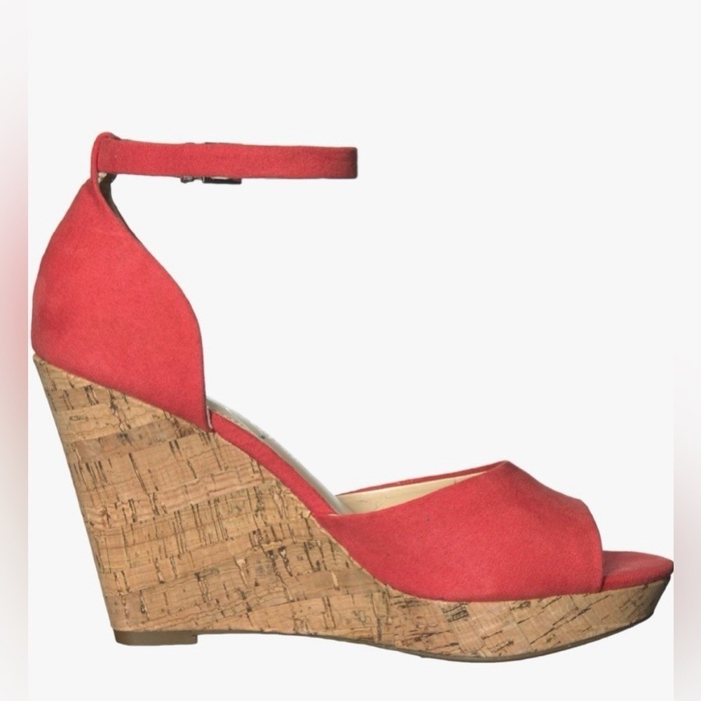 NEW RED WEDGE HEEL Sandal Shoe Y2K Espradilles Ankle Strap Open Toe Cork‎ 8